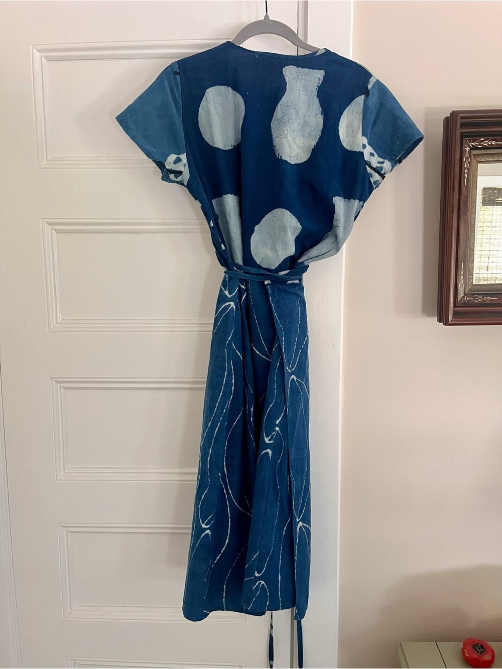 PO-EM Indigo Wrap Midi Dress with Light Blue Pattern - Picture 3 of 3